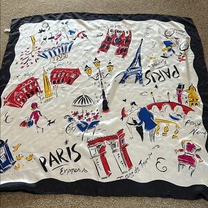 100% Silk Express Paris Landmark Printed 33” x 33” scarf